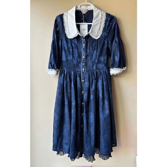 JEWELERY IN SUNRISE Lolita Classical Dress Navy with Seashell Print Size Small - Picture 1 of 3